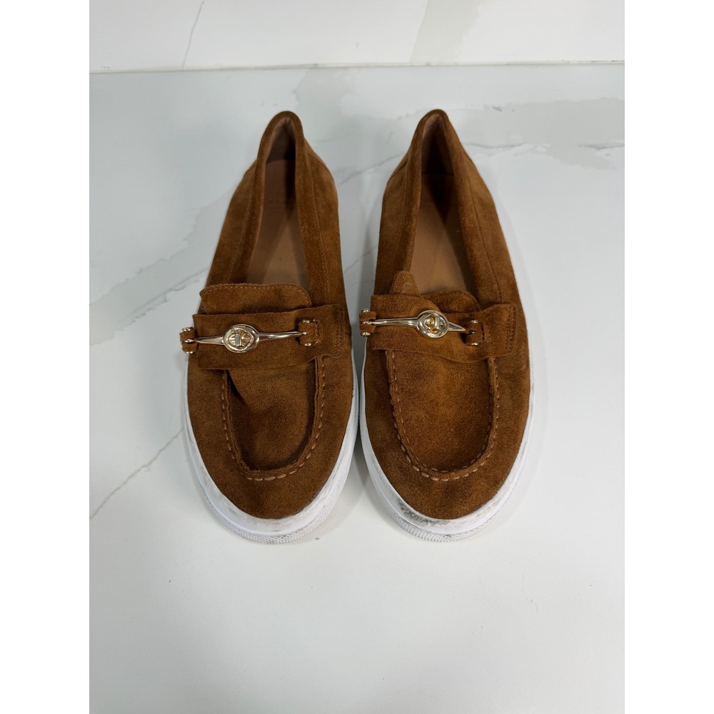 Coach Corey Women 9B Chestnut Brown Suede Turnlock Loafer Sneaker A00974